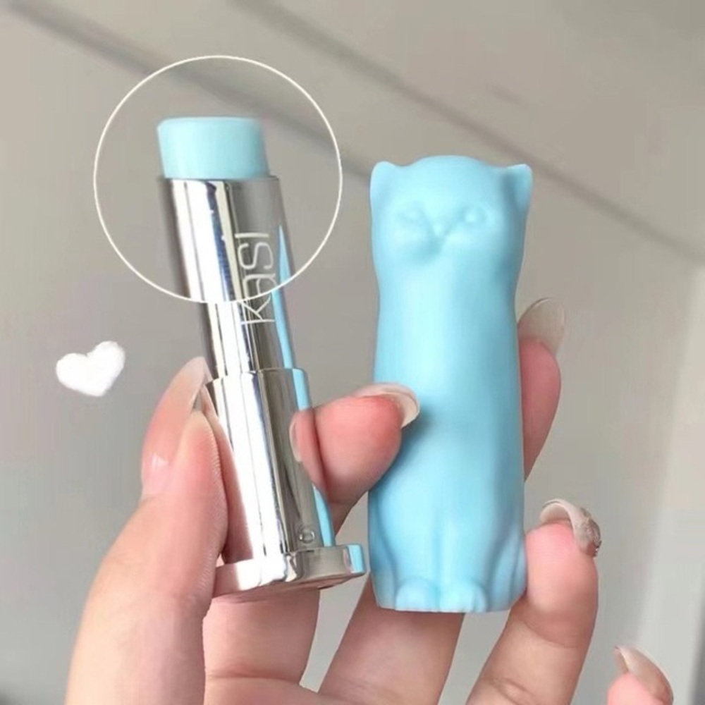 Teal Turquoise Cat Shaped Blueberry Flavor Novelty Lip Gloss Lip Balm Lipstick